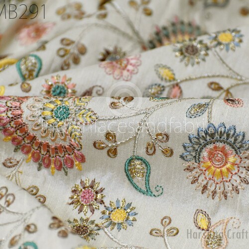 Embroidered Fabric by the Yard Sewing DIY Crafting Indian Etsy