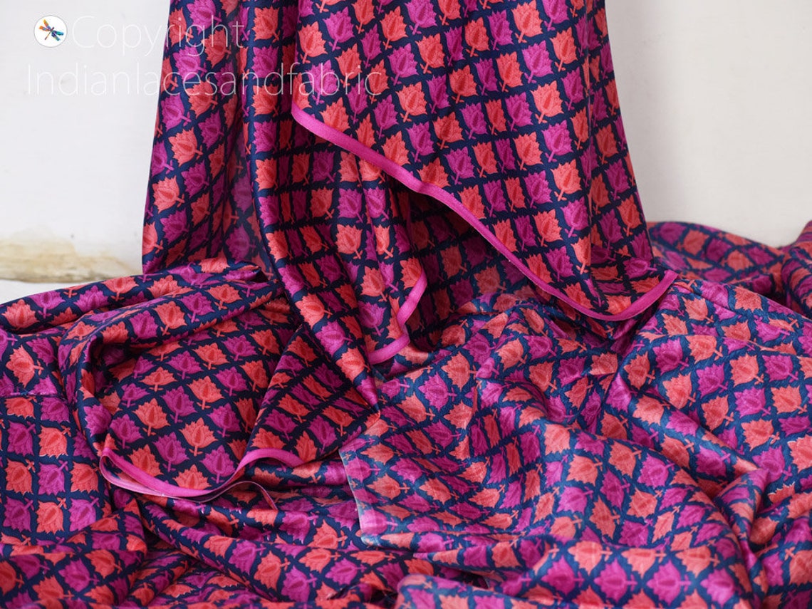 Indian Magenta Soft Pure Printed Silk Saree Fabric by the Yard Etsy India