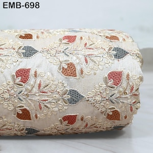 Beige Embroidered Fabric by the yard Sewing DIY Crafting Indian Embroidery Wedding Dresses Historical Costumes Waistcoats Longline Jackets