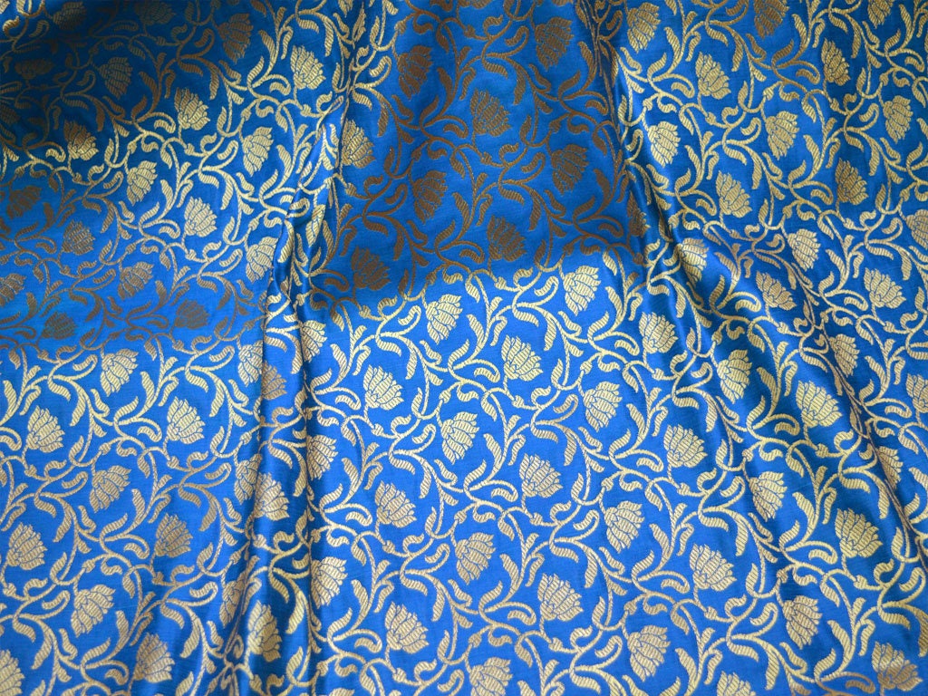 Blue Brocade Fabric by the Yard Banarasi Fabric Wedding Dress - Etsy