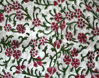 Block Print Cotton green Fabric by yard Soft Cotton costume fabric and nation floral Hand Printed Fabric Indian Fabric Summer dress fabrics