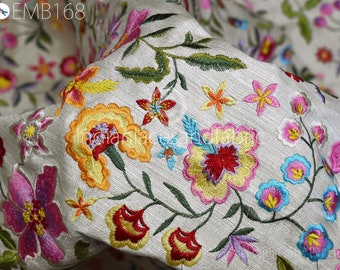 Indian Embroidery Fabric by the yard Sewing DIY Crafting Embroidered Wedding Dresses Fabric Costumes Dolls Bags Cushion Covers Table Runners