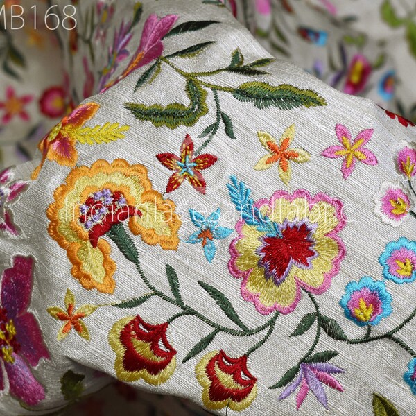 Indian Embroidery Fabric by the yard Sewing DIY Crafting Embroidered Wedding Dresses Fabric Costumes Dolls Bags Cushion Covers Table Runners