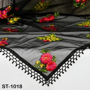 Black Embroidered scarf, Net Light weight Dupatta, Indian Chunni, Bridal/Wedding Veil, Kurti Lehenga Stole, Women Punjabi Dress Chunri Gifts