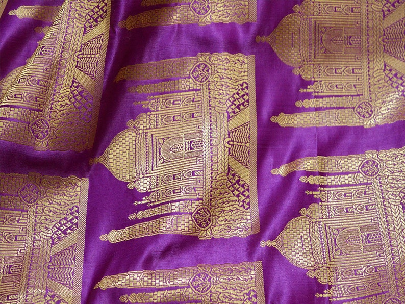 Indian fabric Wedding Dress fabric Purple Brocade Fabric by the Yard Banaras Fabric Banarasi Brocade Fabric for Lengha