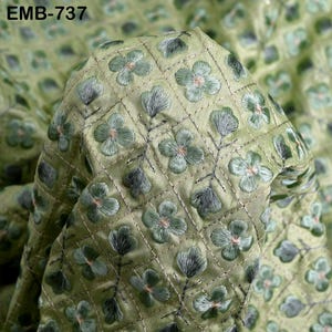 Green Embroidered Fabric by the yard Sewing DIY Crafting Indian Embroidery Wedding Dress Costumes Bags Throw Pillow Home Decor Blouses