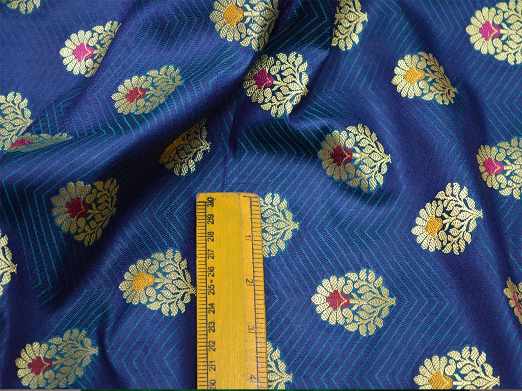 Peacock Blue Jacquard Fabric Indian Banarsi Brocade by the | Etsy