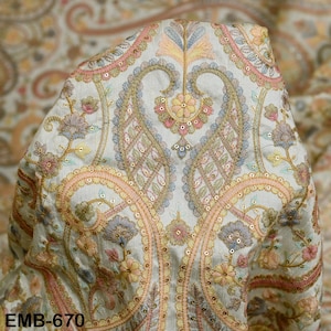 Tecido bordado a jarda costura bordado indiano trajes vestido de noiva bonecas bolsas capas de almofada caminhos de mesa