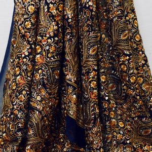 56" Navy Blue Embroidered Georgette Fabric by the yard  Indian Embroidery Sewing Summer Women Dress Material Drapery Bridal Lehenga