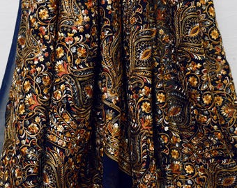 56" Navy Blue Embroidered Georgette Fabric by the yard  Indian Embroidery Sewing Summer Women Dress Material Drapery Bridal Lehenga