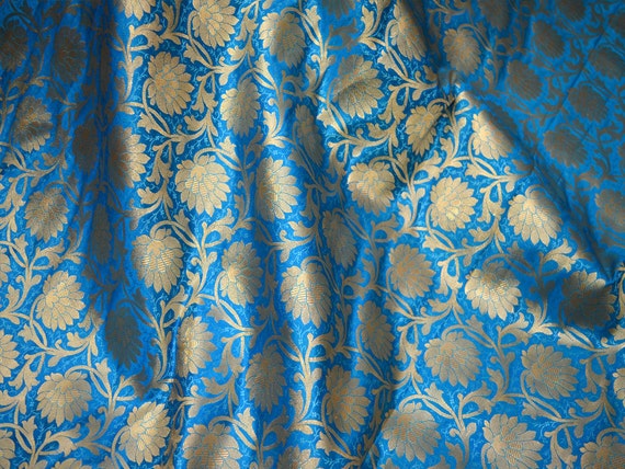 Blue Embroidered Fabric Indian Embroidery Cotton Fabric by the Yard Sewing  Fabric DIY Crafting Wedding Dress Costumes Doll Bag Home Decor 