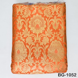Dark Peach Brocade by the Yard Gold Fabric Banaras Indian Wedding Dress Banarasi Blended Silk For Bridesmaid Lehenga Home decor Brocade