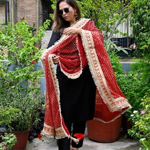 Red Organza Designer Dupatta for women, Bridal Wedding lehenga Chunni/Veil Beads Sequin Scarf Indian Ethnic Dress Stole Gift Bridesmaid