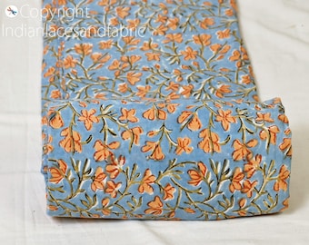 Peach Indian Soft Cotton Fabric by the Yard Hand Block Bohemian Printed