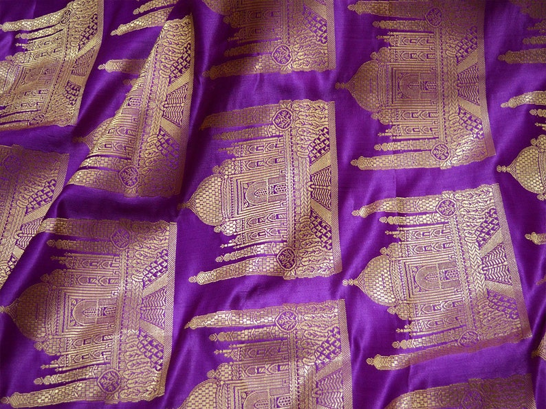 Indian fabric Wedding Dress fabric Purple Brocade Fabric by the Yard Banaras Fabric Banarasi Brocade Fabric for Lengha