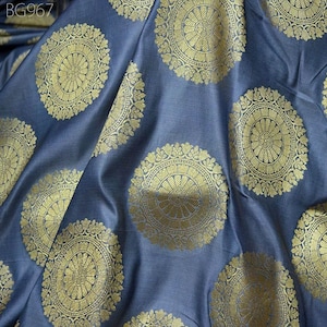 Banarasi Grey Indian Brocade Fabric by the Yard Banaras Blended Silk For Wedding Bridal Dress Home Furnishing Cushion Cover Curtain Fabric