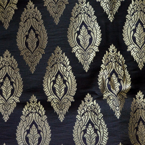 Indian Wedding Dress Fabric Black Brocade by the Yard Costume Bridal Dress Material crafting fabric