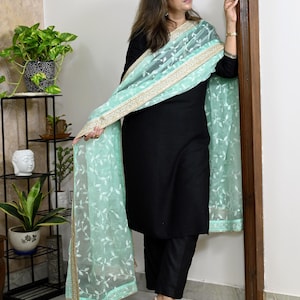 Ice Blue Dupatta Organza Gotta Dupatta Light Weight Indian Bride Wedding Lehenga Chunni Veil Scarf Women Festive Dress Gifts for Wife Mother