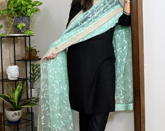 Ice Blue Dupatta Organza Gotta Dupatta Light Weight Indian Bride Wedding Lehenga Chunni Veil Scarf Women Festive Dress Gifts for Wife Mother