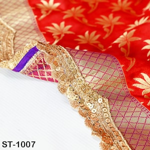 Red Dupatta Banarasi Sequin Long Brocade Dupatta Chunni Bridal Veil Wedding Lehenga Shawls Wraps Punjabi Dress Head Scarf Women Gift Wife