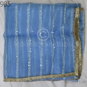 Blue Dupatta Silk Organza Gotta Dupatta Light Weight Indian Bridal Veil Wedding lehenga Chunni Sequin Dress Costumes Perfect Gift for Women