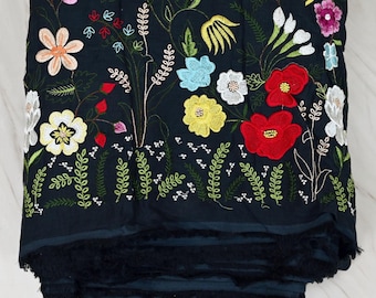 EMBROIDERED Linen Blend Fabric | Linen Fabric With Embroidered Florals -  Etsy