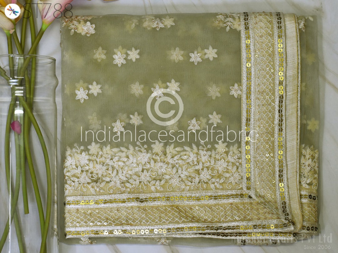 Bottle Green Sequinned Net Dupatta