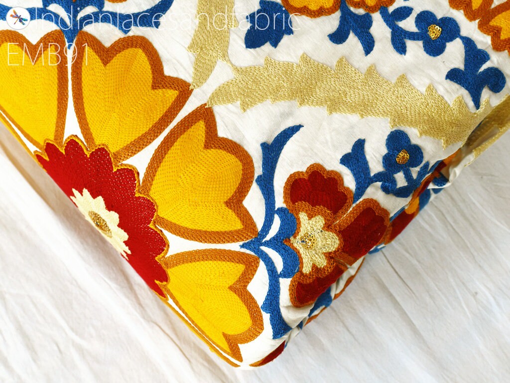 Yellow Embroidered Fabric Indian Embroidery Cotton Fabric by Etsy