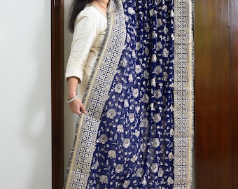 Blue Georgette Designer Dupatta for women, Bridal Wedding lehenga Chunni/Veil Sequin Scarf Indian Ethnic Dress Stole Ideal Gift Bridesmaid