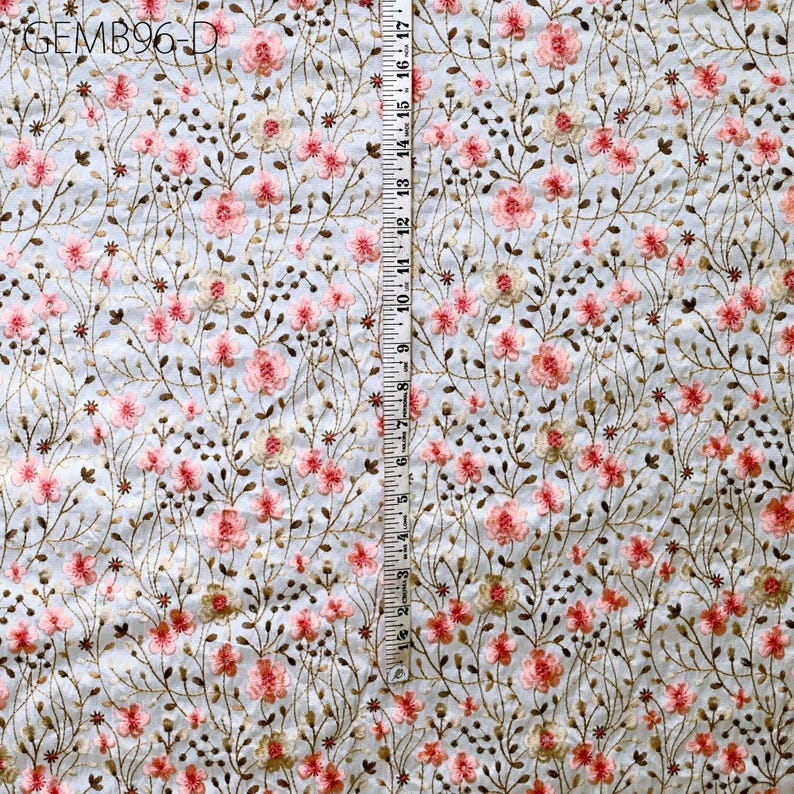 Buy Off White Embroidered Fabric by the Yard Sewing Crafting Indian