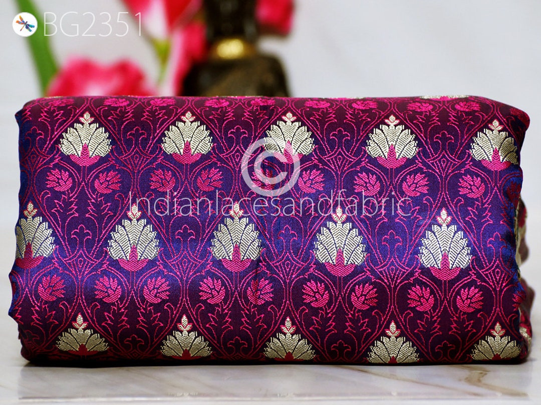 Fuchsia Indian Jacquard Fabric by the Yard Brocade Wedding Dress