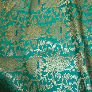 Indian Banarasi Brocade Sea Green and Gold Banarasi Fabric by the Yard brocade bridesmaid lehenga Wedding Dresses Brocade sewing Crafting