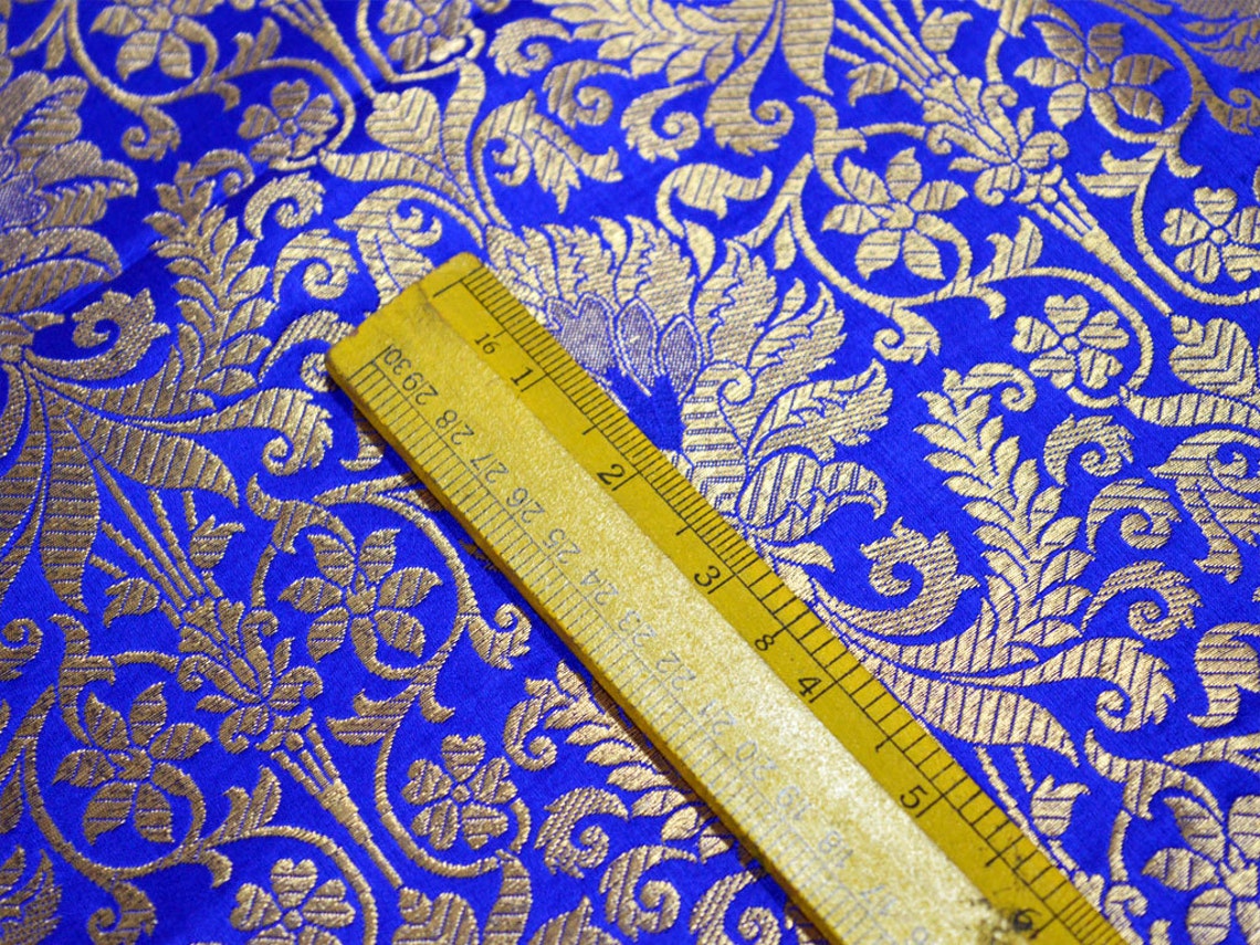 Indian Blended Silk Royal blue Gold Weaving Banaras Brocade by Etsy