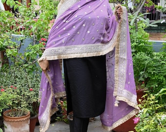 Lavender Georgette Dupatta for women, Bridal Wedding lehenga Chunni/Veil Sequin Scarf Indian Ethnic Dress Stole Ideal Gift Bridesmaid