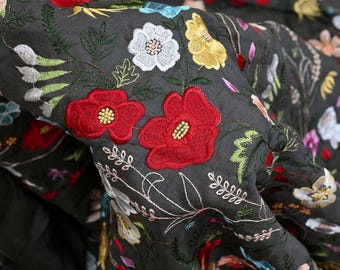 Embroidered Linen Fabric by Yard, Floral Embroidery, Soft Natural Linen, Apparel Craft Sewing