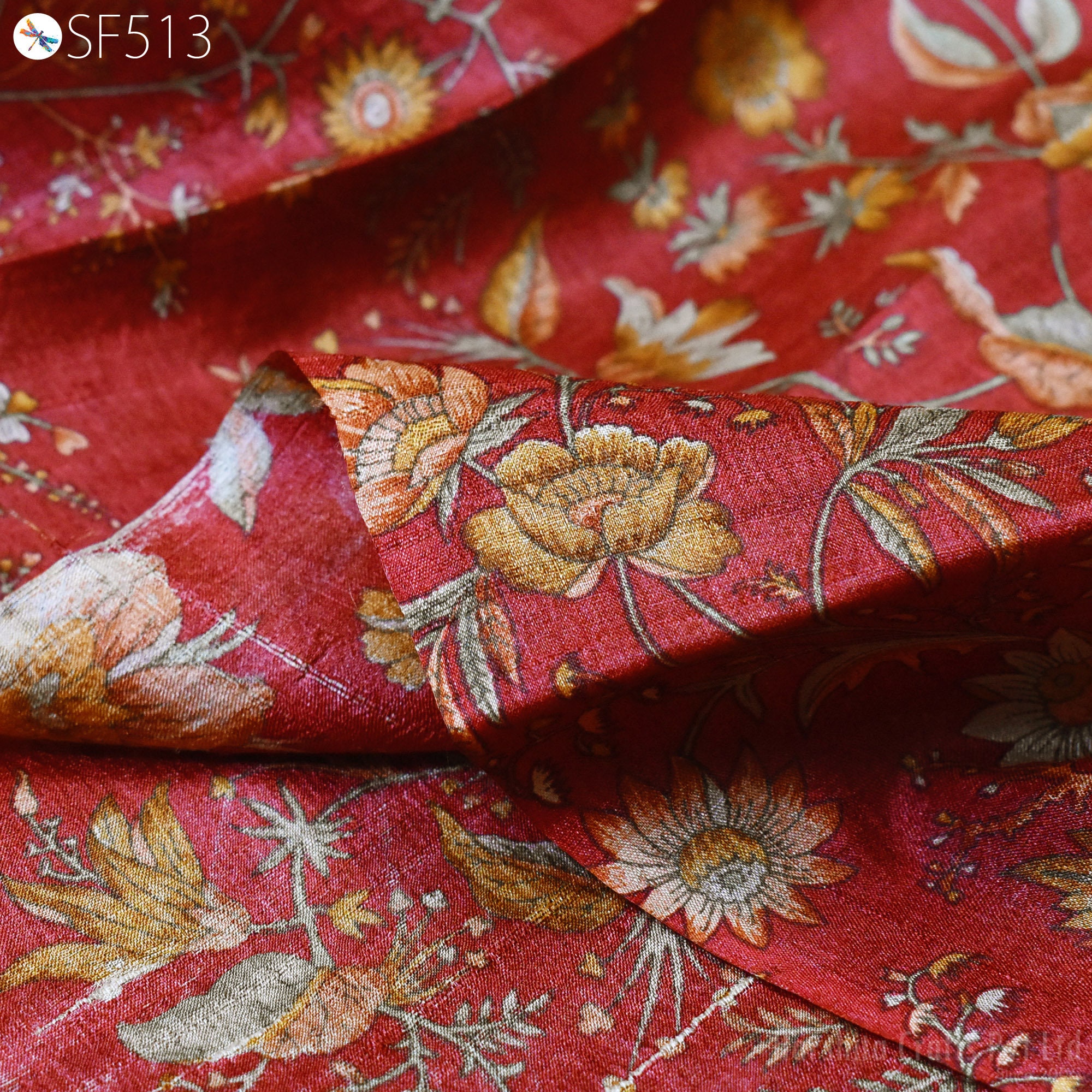 printed silk dress fabric Silk Fabric, Floral Print Silk Cotton Blend Silk Cotton Satin Fabric, Half  Yard by 44" Wide