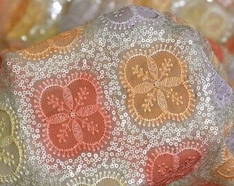 Sequin Embroidery Fabric by the Yard Indian Multi Georgette Saree Embroidered Crafting Sewing Sequined Wedding Dress Costumes Doll Making