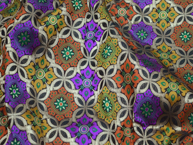 Indian Banaras Silk Purple Benarse Brocade by the Yard Wedding Dress fabric Banarasi silk Dress Material Lengha Crafting Sewing Costumes