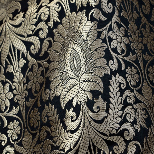 Black Gold Weaving Brocade by the Yard Banarasi Fabric Wedding Dresses home furnishing table runner cushion covers clutches making brocade