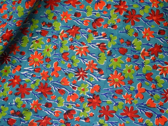 Bloque de mano floral de algodón indio impreso Material de Tela de Costura Artesanía por Yarda 