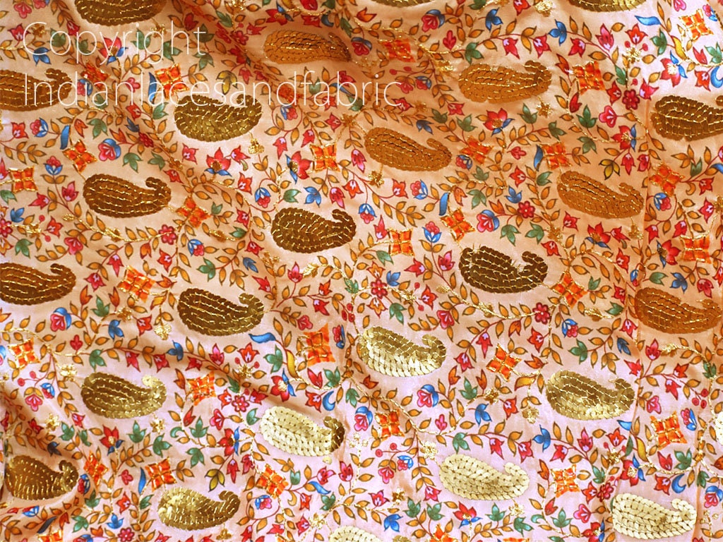 Peach Sequin Embroidery Fabric Indian Saree Embroidered Fabric Etsy