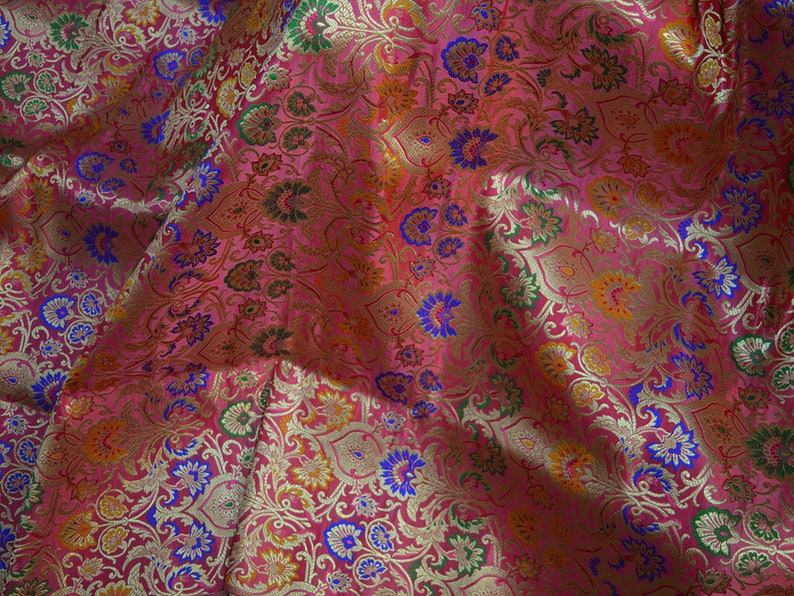 Coral Red Banarasi Brocade Fabric by the Yard Indian Fabric - Etsy