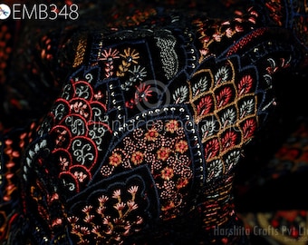 Tela de terciopelo bordado indio negro  a medida Costura DIY Vestido novia Bolsas para muñecas Fundas de cojines Corredor de mesa Acolchado