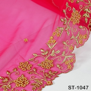 Magenta Net Designer Dupatta, Embroidered Indian Wedding Stole, Bridal Veil Matching Lehenga Dupatta Punjabi suit Chunni Head Scarf Gift her