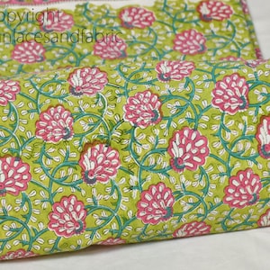 Rosa indiano stampato a mano blocco stampa tessuto di cotone yardage abiti estivi bambini cucito artigianato fare maternità camicia da notte