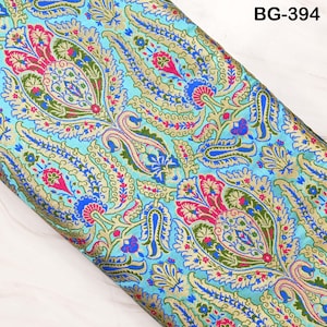 Indian Blue Brocade Fabric Banarasi by Yard Bridal Wedding Dress Varanasi Blended Silk Crafting Sewing Lehenga Drapery Blouses Home Decor