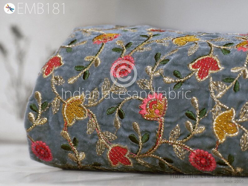 Buy Indian Embroidered Velvet Fabric by the Yard Sewing DIY Online in