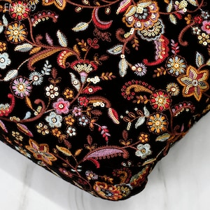 Black Indian Embroidered Velvet Fabric by the yard Sewing DIY Crafting Wedding Dress Costumes Doll Bags Cushion Cover Table Runner Quilting