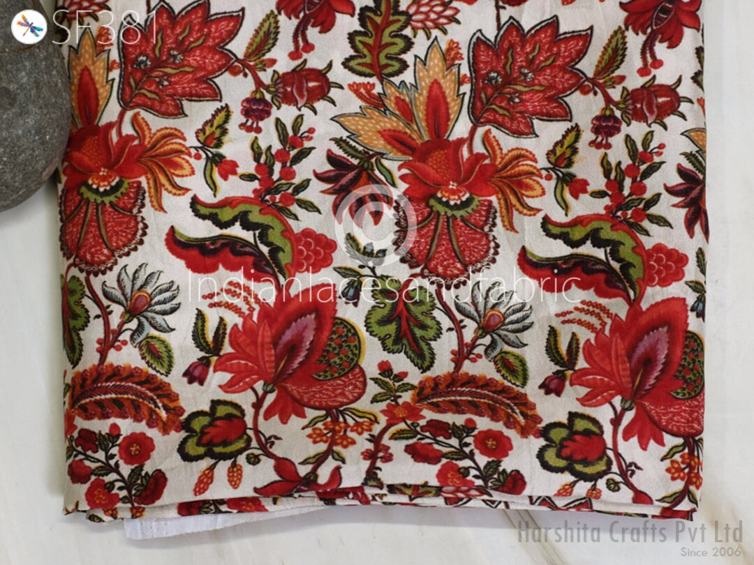 Indian Rust Soft Pure Printed Silk Saree Fabric by the Yard Wedding ...