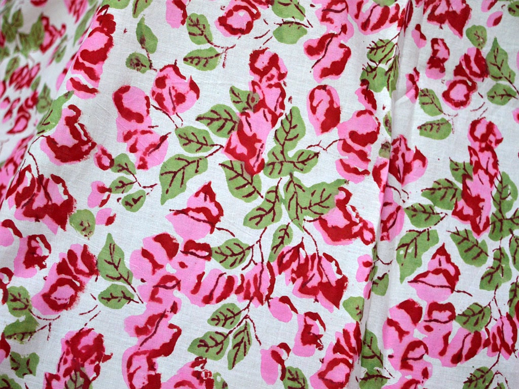 Rosa Floral 100% Algodón Vestido Estampado de Bloque de Mano India material de tela artesanal 